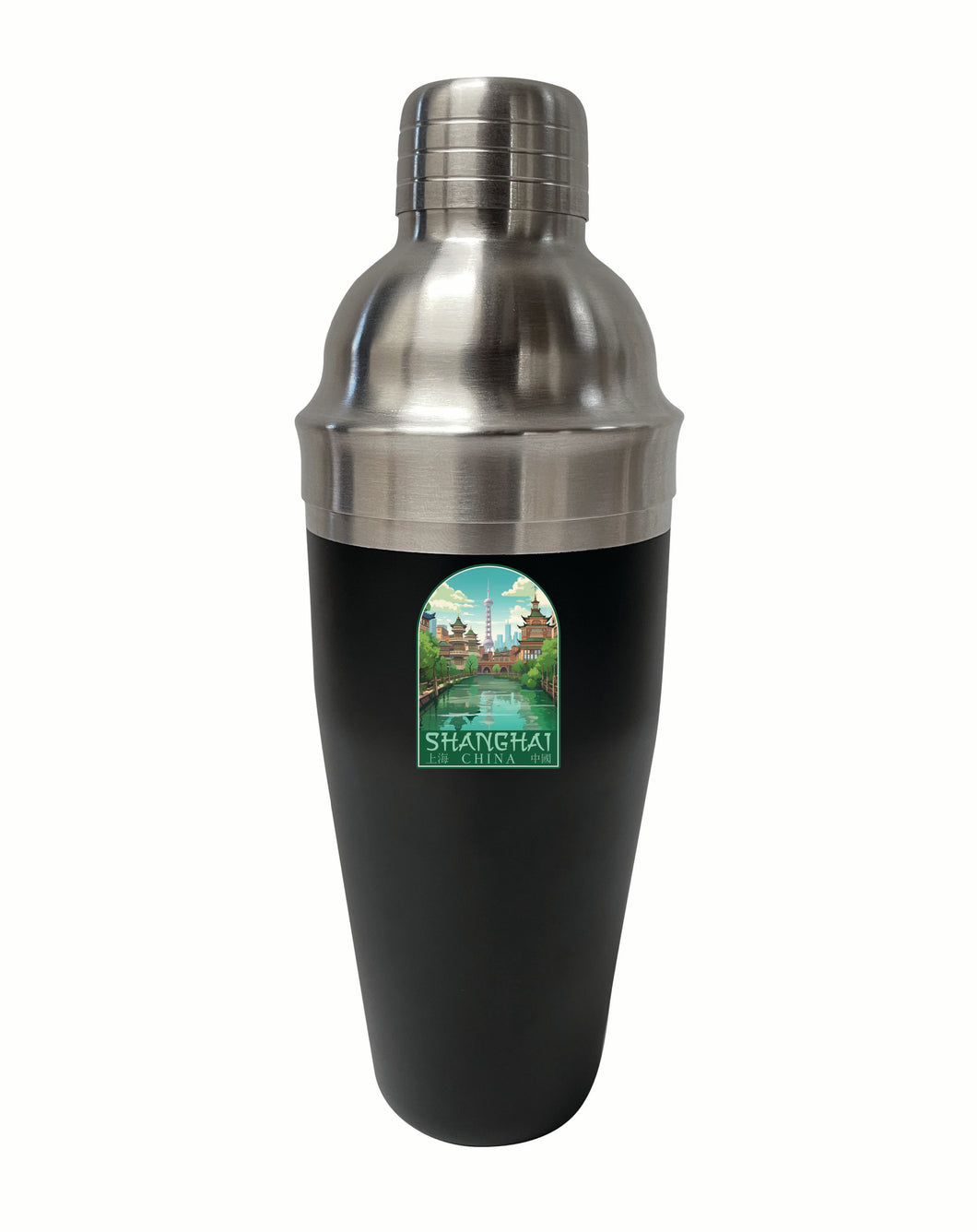 Shanghai China Old Town Design Souvenir 24 oz Stainless Steel Cocktail Shaker Black 2-Pack