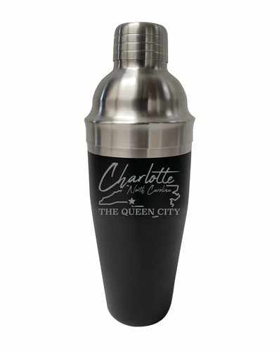 Charlotte North Carolina Souvenir 24 oz Engraved Stainless Steel Cocktail Shaker Black Single Unit