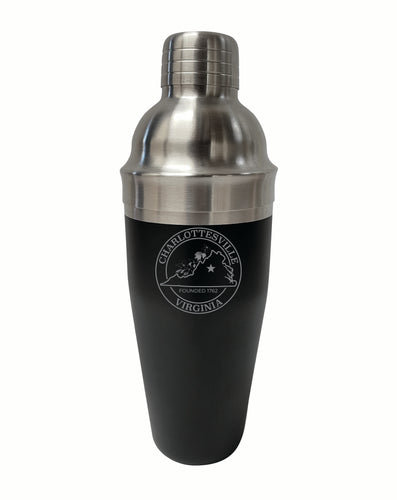 Charlottesville Virginia Souvenir 24 oz Engraved Stainless Steel Cocktail Shaker Black 2-Pack