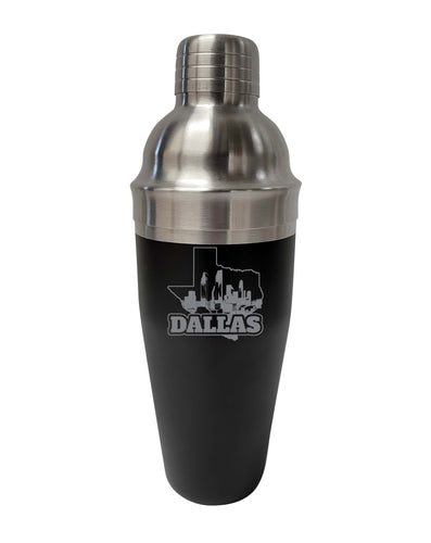 Dallas Texas Souvenir 24 oz Engraved Stainless Steel Cocktail Shaker Black 2-Pack