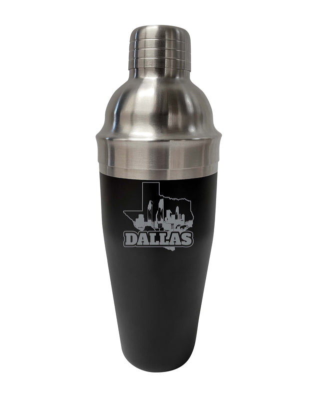 Dallas Texas Souvenir 24 oz Engraved Stainless Steel Cocktail Shaker Black 2-Pack
