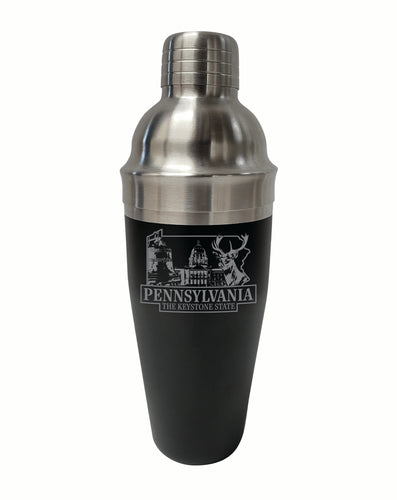 Pennsylvania Souvenir 24 oz Engraved Stainless Steel Cocktail Shaker Black 4-Pack