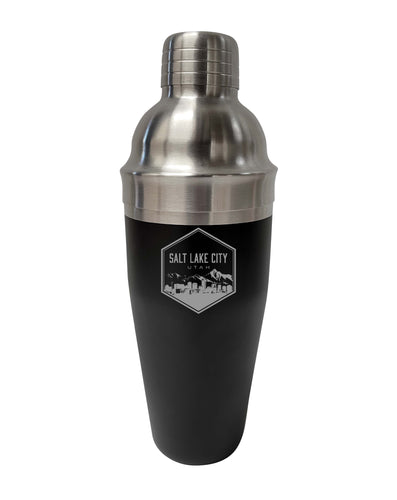 Salt Lake City Utah Souvenir 24 oz Engraved Stainless Steel Cocktail Shaker Black 2-Pack
