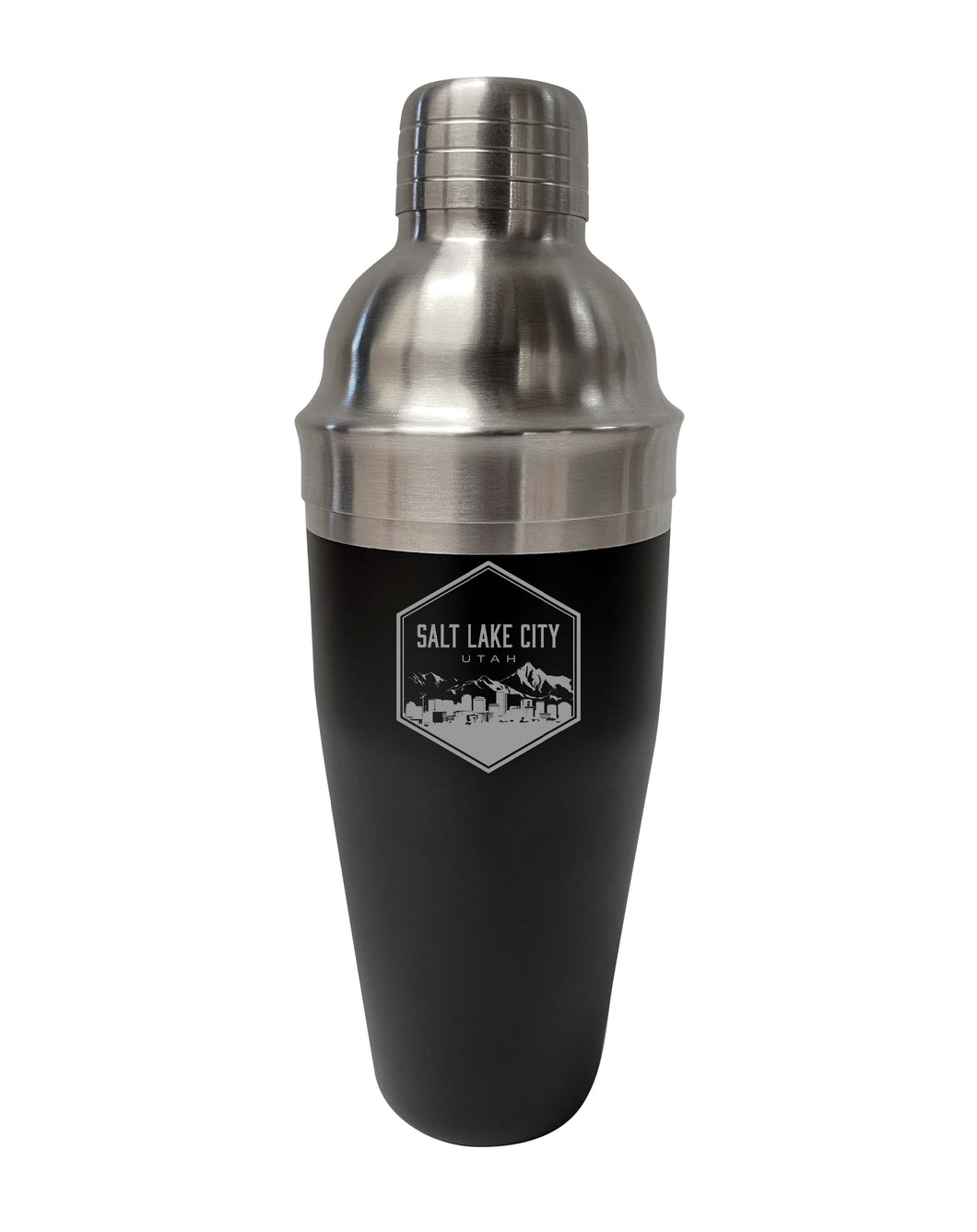 Salt Lake City Utah Souvenir 24 oz Engraved Stainless Steel Cocktail Shaker Black 2-Pack