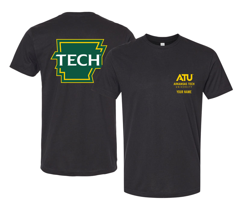 Arkansas Tech University Offic. Licensed Custom Unisex T-Shirt – Left Chest and Large Back Ripple Design XS