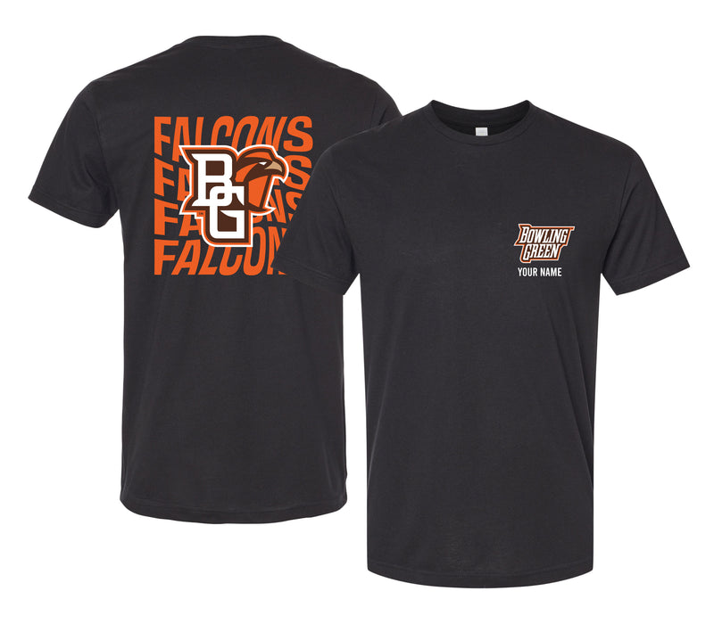 Bowling Green Falcons Offic. Licensed Custom Unisex T-Shirt – Left Chest and Large Back Ripple Design XS
