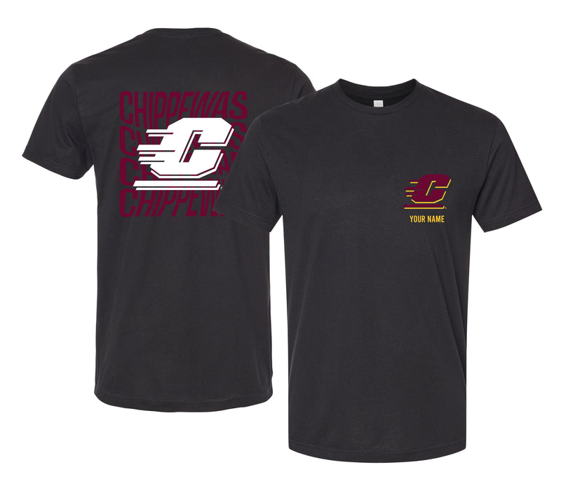 Central Michigan University Offic. Licensed Custom Unisex T-Shirt – Left Chest and Large Back Ripple Design XS