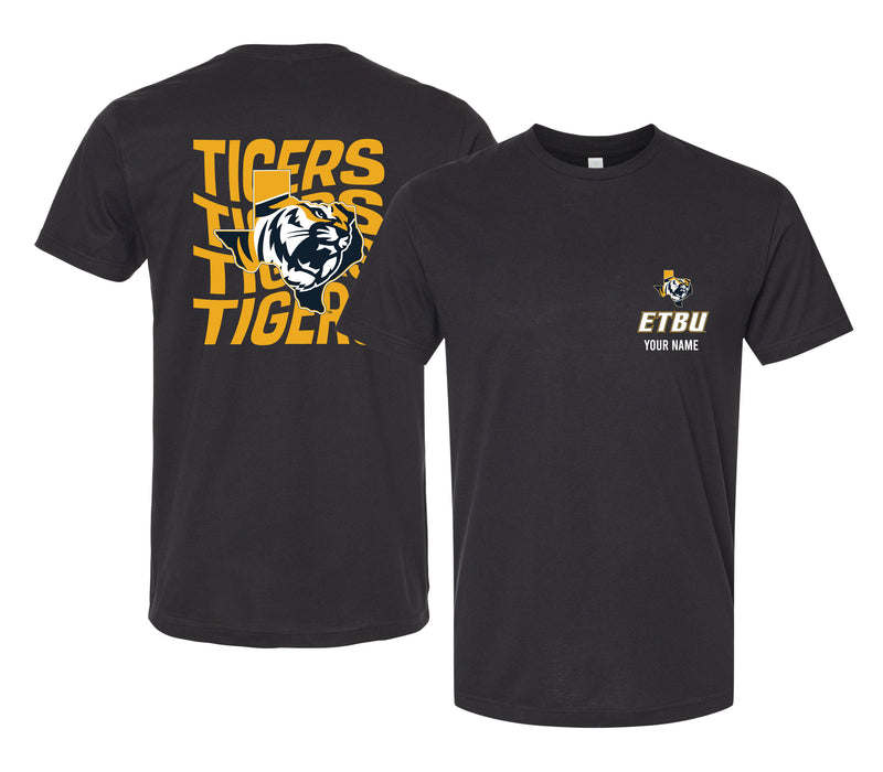 East Texas Baptist University Offic. Licensed Custom Unisex T-Shirt – Left Chest and Large Back Ripple Design XS