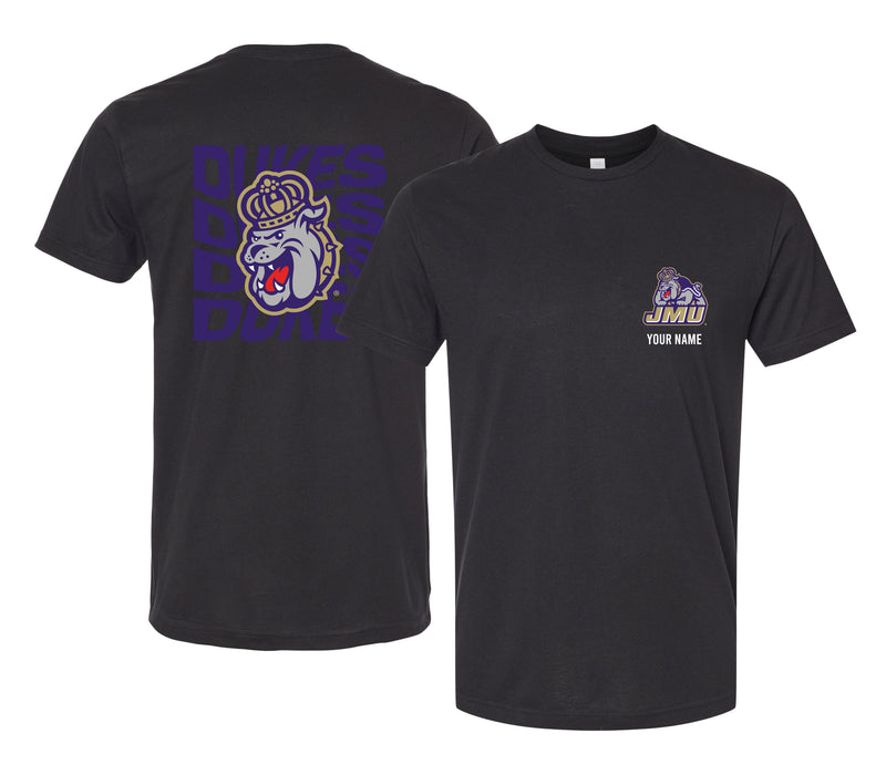 James Madison Dukes Offic. Licensed Custom Unisex T-Shirt – Left Chest and Large Back Ripple Design XS