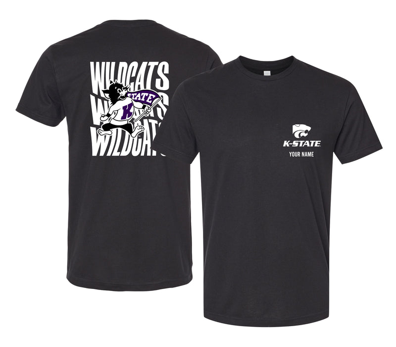 Kansas State Wildcats Offic. Licensed Custom Unisex T-Shirt – Left Chest and Large Back Ripple Design XS