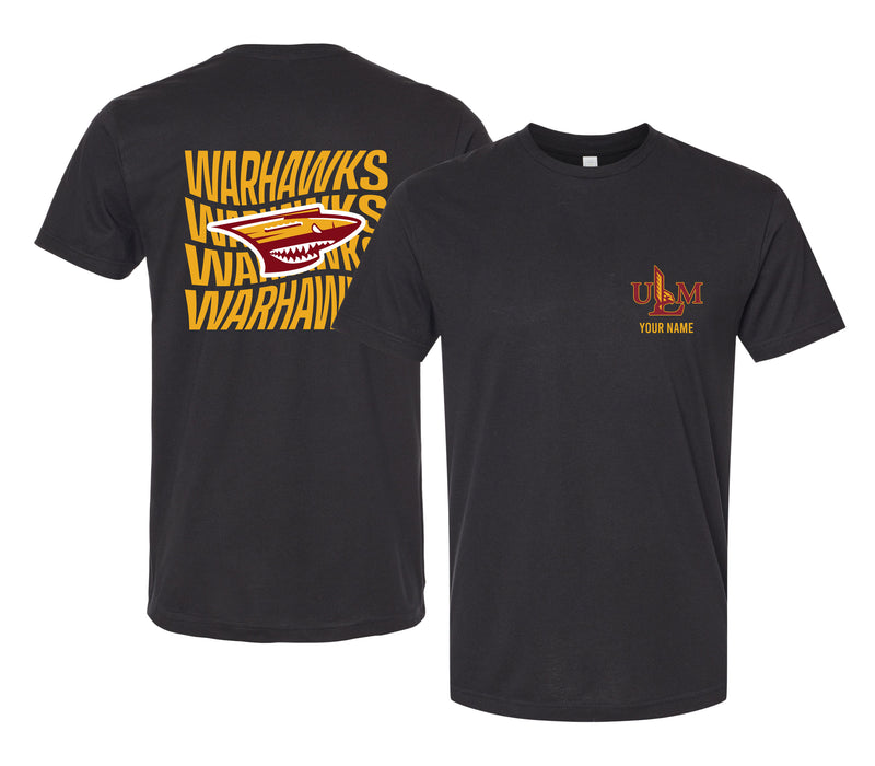 University of Louisiana Monroe Offic. Licensed Custom Unisex T-Shirt – Left Chest and Large Back Ripple Design XS