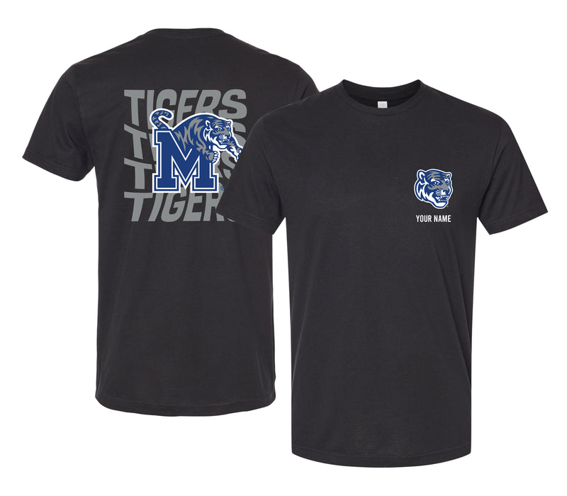 Memphis Tigers Offic. Licensed Custom Unisex T-Shirt – Left Chest and Large Back Ripple Design XS