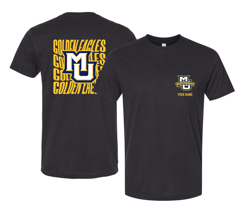 Marquette Golden Eagles Offic. Licensed Custom Unisex T-Shirt – Left Chest and Large Back Ripple Design XS