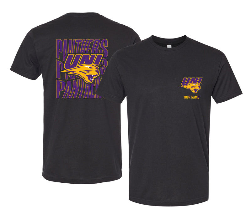 Northern Iowa Panthers Offic. Licensed Custom Unisex T-Shirt – Left Chest and Large Back Ripple Design XS