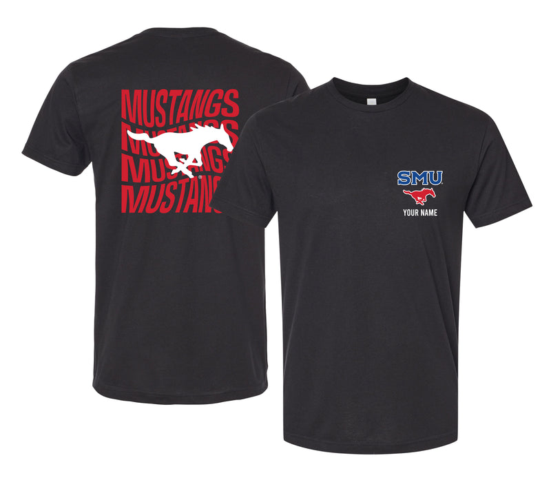Southern Methodist University Offic. Licensed Custom Unisex T-Shirt – Left Chest and Large Back Ripple Design XS