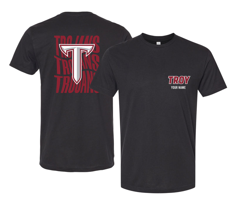 Troy University Offic. Licensed Custom Unisex T-Shirt – Left Chest and Large Back Ripple Design XS