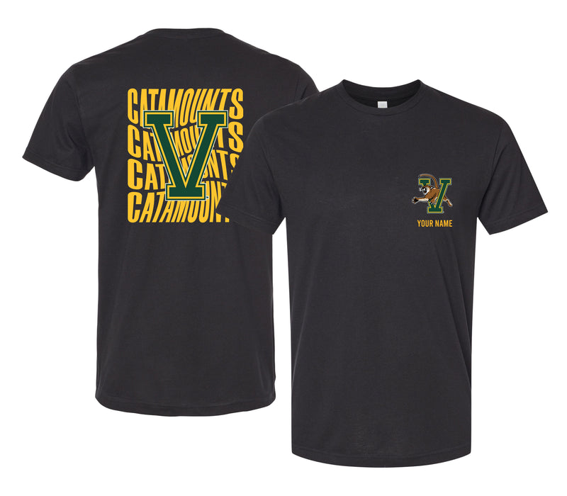 Vermont Catamounts Offic. Licensed Custom Unisex T-Shirt – Left Chest and Large Back Ripple Design XS