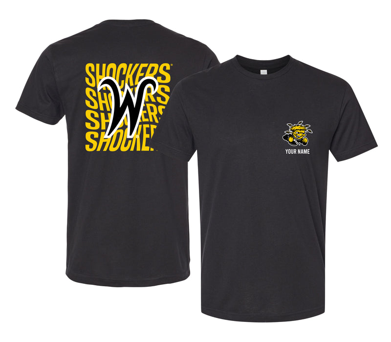 Wichita State Shockers Offic. Licensed Custom Unisex T-Shirt – Left Chest and Large Back Ripple Design XS