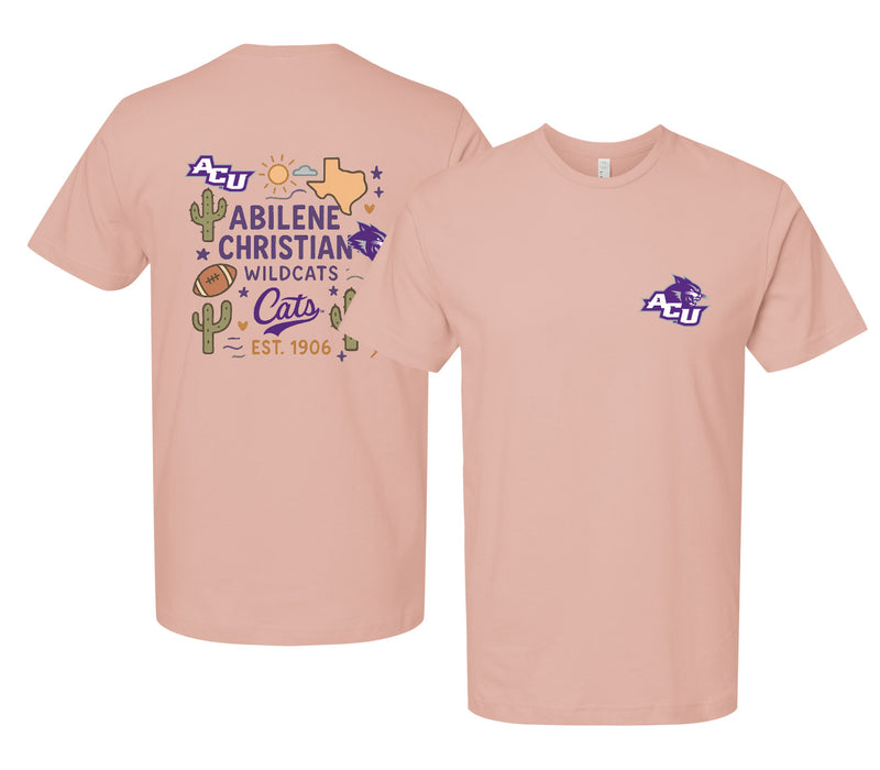 Abilene Christian University Officially Licensed Unisex T-Shirt – Left Chest and Large Back Medley Design
