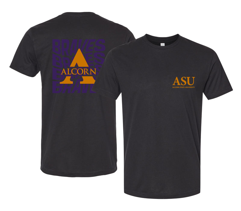 Alcorn State Braves Officially Licensed Unisex T-Shirt – Left Chest and Large Back Ripple Design