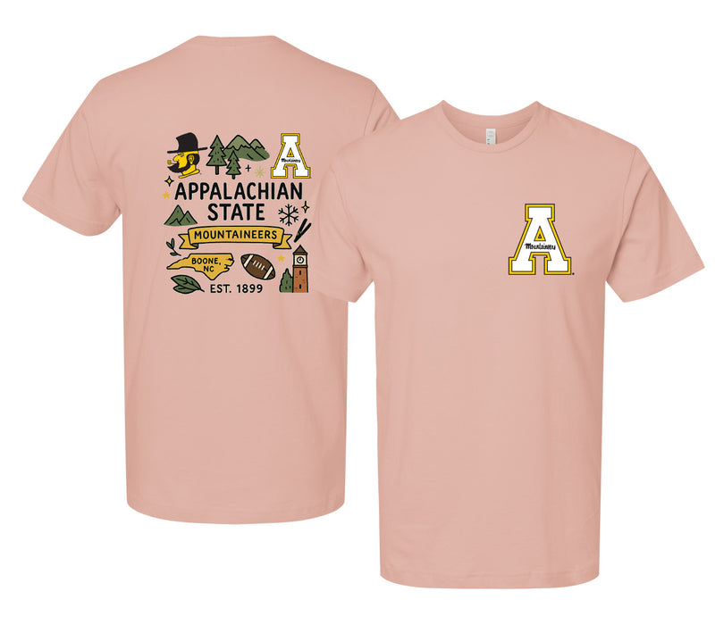 Appalachian State Officially Licensed Unisex T-Shirt – Left Chest and Large Back Medley Design