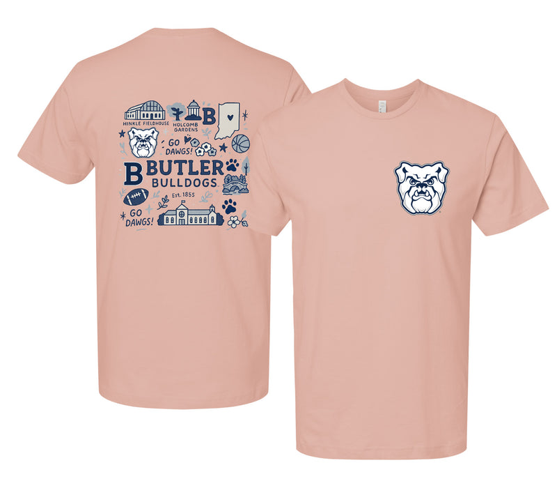 Butler Bulldogs Officially Licensed Unisex T-Shirt – Left Chest and Large Back Medley Design