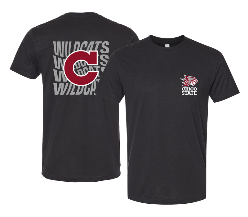 California State University, Chico Officially Licensed Unisex Cotton T-Shirt – Left Chest and Large Back RippleDesign