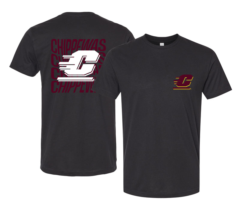 Central Michigan University Officially Licensed Unisex T-Shirt – Left Chest and Large Back Ripple Design