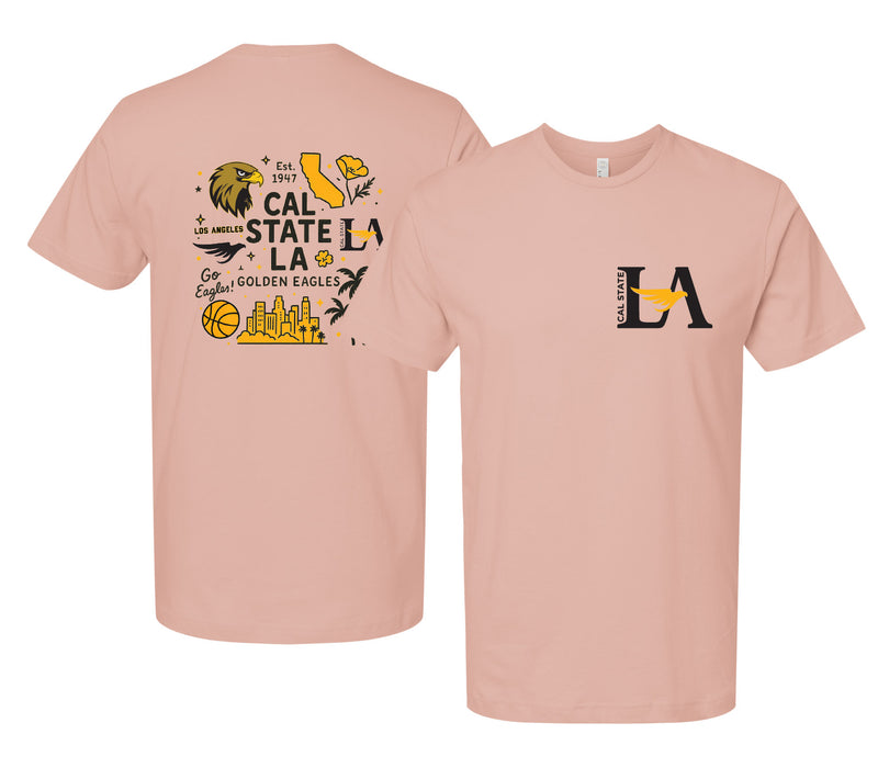 California State University Los Angeles Officially Licensed Unisex T-Shirt – Left Chest and Large Back Medley Design