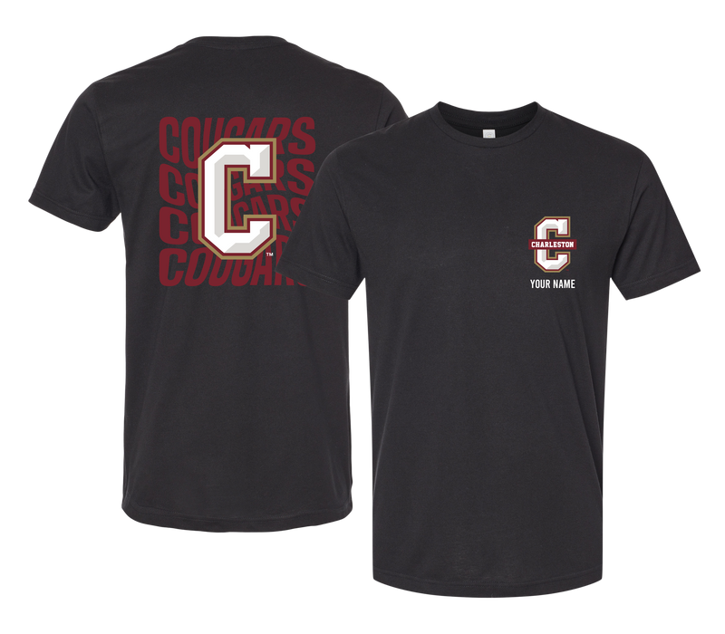 College of Charleston Offic. Licensed Custom Unisex T-Shirt – Left Chest and Large Back Ripple Design