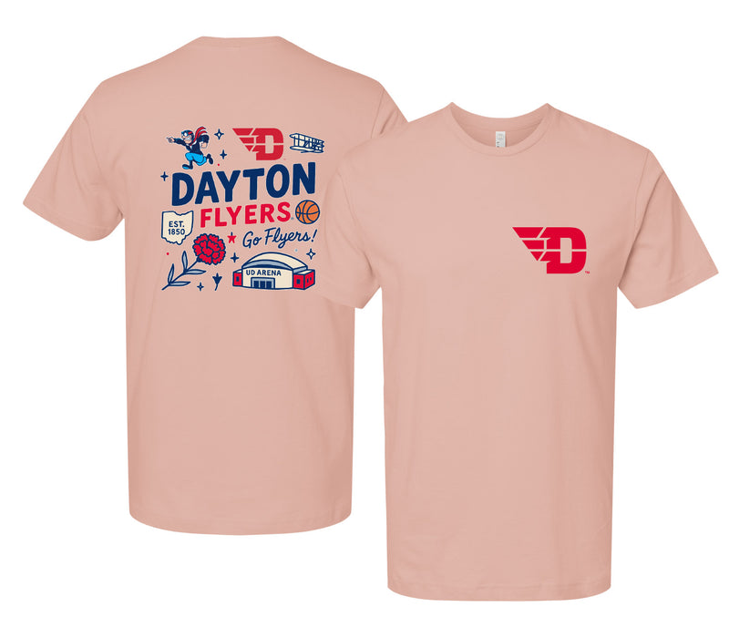 Dayton Flyers Officially Licensed Unisex T-Shirt – Left Chest and Large Back Medley Design