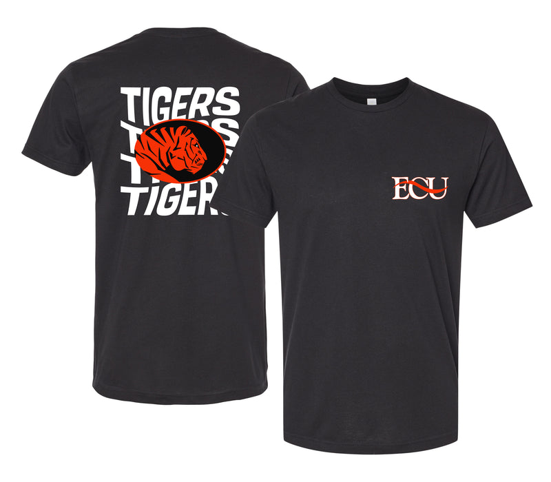 East Central University Tigers Officially Licensed Unisex T-Shirt – Left Chest and Large Back Ripple Design