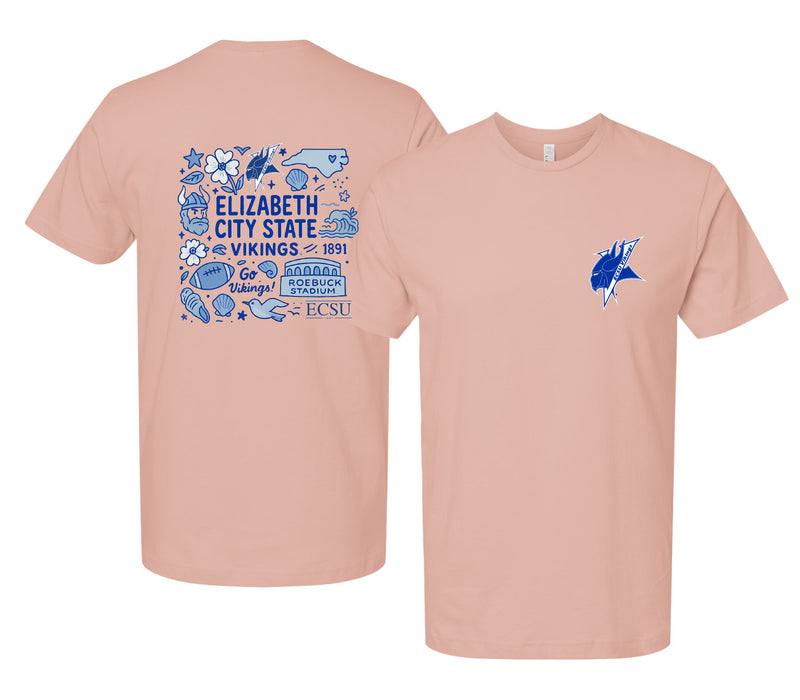 Elizabeth City State University Officially Licensed Unisex T-Shirt – Left Chest and Large Back Medley Design