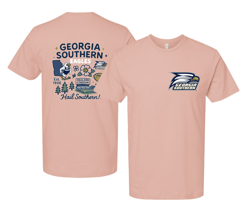 Georgia Southern Eagles Officially Licensed Unisex T-Shirt – Left Chest and Large Back Medley Design