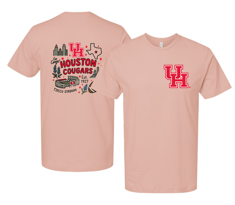 University of Houston Officially Licensed Unisex T-Shirt – Left Chest and Large Back Medley Design