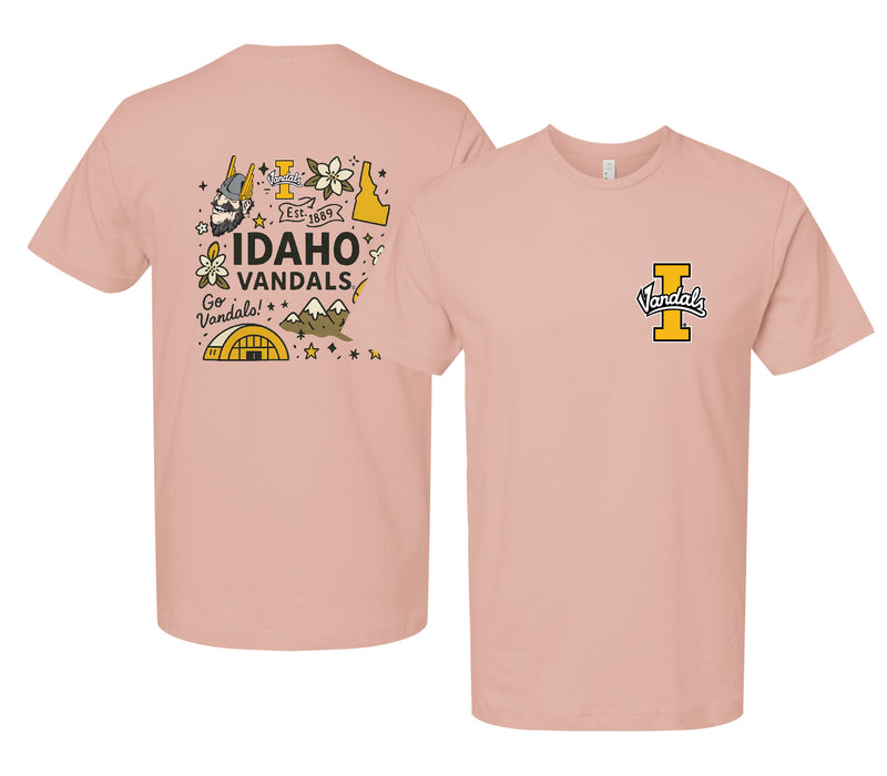 Idaho Vandals Officially Licensed Unisex T-Shirt – Left Chest and Large Back Medley Design