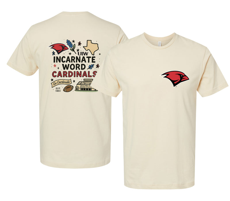 Incarnate Word Cardinals Officially Licensed Unisex T-Shirt – Left Chest and Large Back Medley Design