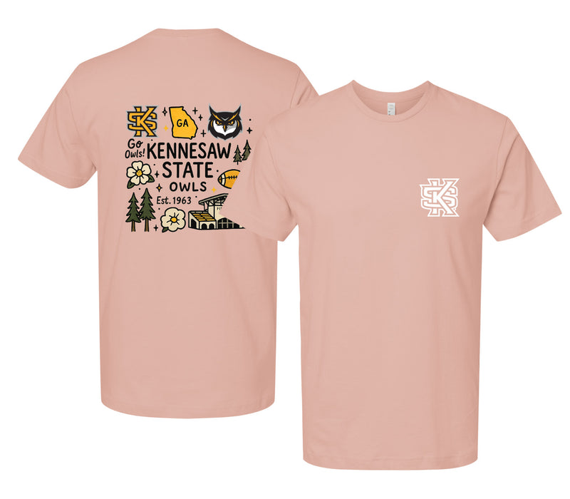 Kennesaw State University Officially Licensed Unisex T-Shirt – Left Chest and Large Back Medley Design