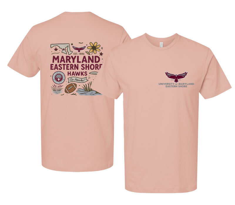 Maryland Eastern Shore Officially Licensed Unisex T-Shirt – Left Chest and Large Back Medley Design