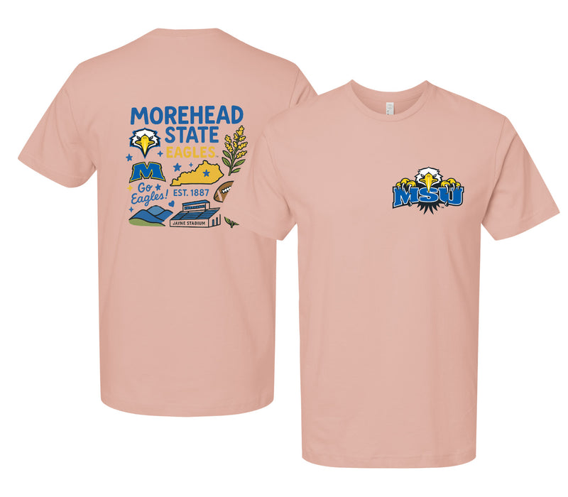 Morehead State University Officially Licensed Unisex T-Shirt – Left Chest and Large Back Medley Design