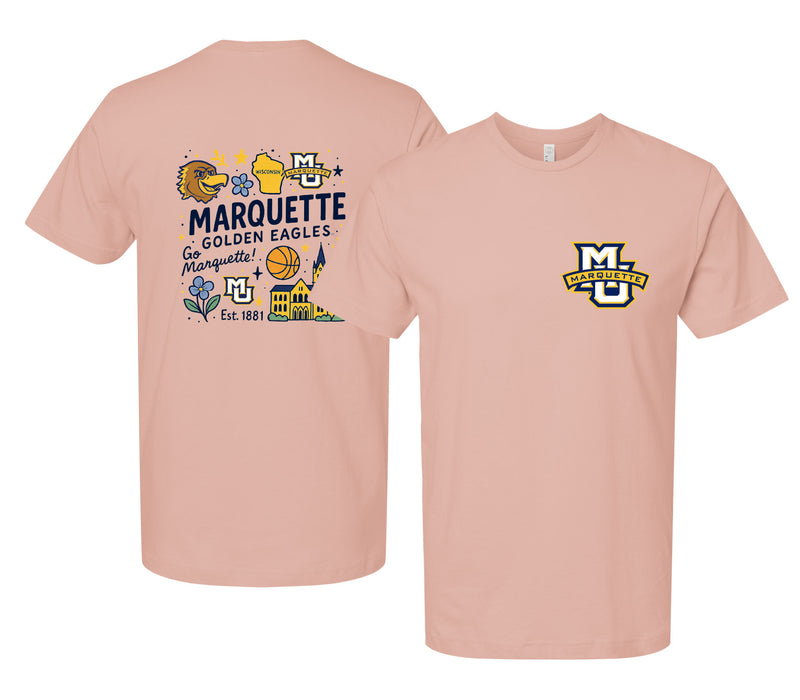 Marquette Golden Eagles Officially Licensed Unisex T-Shirt – Left Chest and Large Back Medley Design