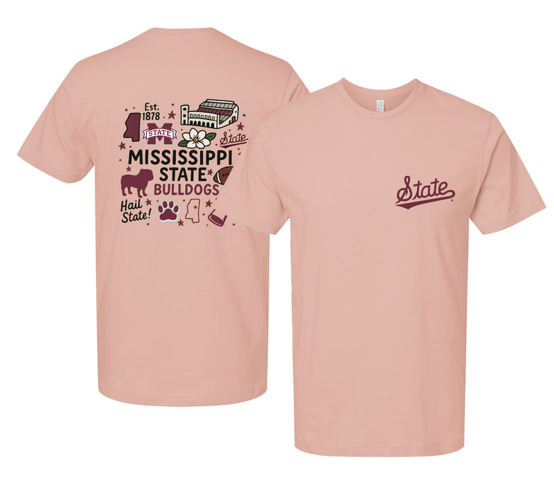Mississippi State Bulldogs Officially Licensed Unisex T-Shirt – Left Chest and Large Back Medley Design