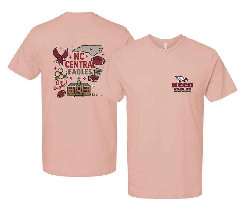 North Carolina Central Eagles Officially Licensed Unisex T-Shirt – Left Chest and Large Back Medley Design