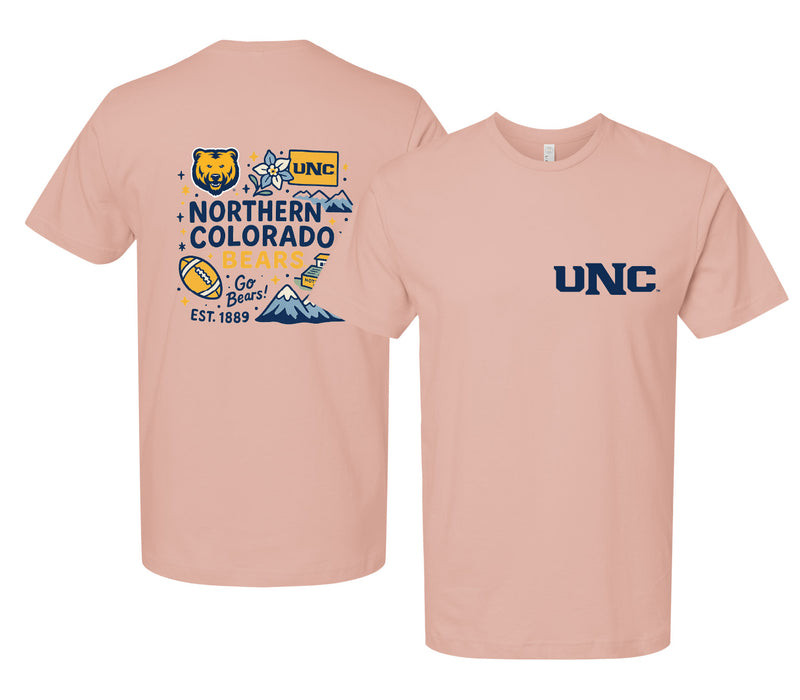 Northern Colorado Bears Officially Licensed Unisex T-Shirt – Left Chest and Large Back Medley Design