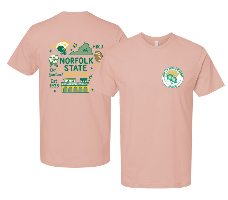 Norfolk State University Officially Licensed Unisex T-Shirt – Left Chest and Large Back Medley Design