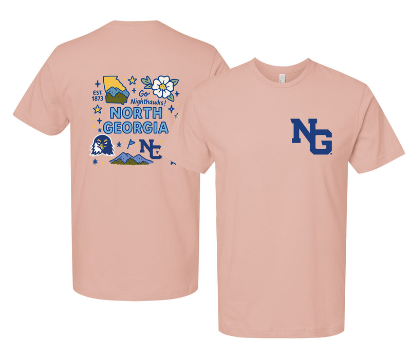 North Georgia Nighthawks Officially Licensed Unisex T-Shirt – Left Chest and Large Back Medley Design