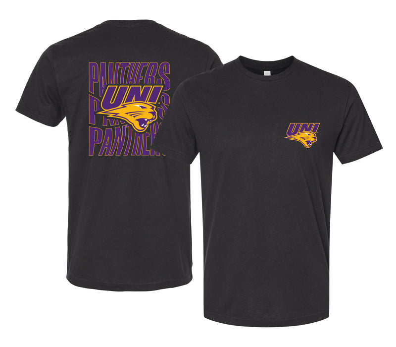 Northern Iowa Panthers Officially Licensed Unisex Cotton T-Shirt – Left Chest and Large Back Ripple Design XS