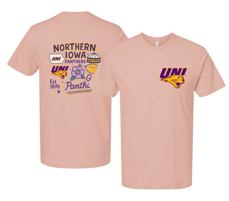 Northern Iowa Panthers Officially Licensed Unisex T-Shirt – Left Chest and Large Back Medley Design