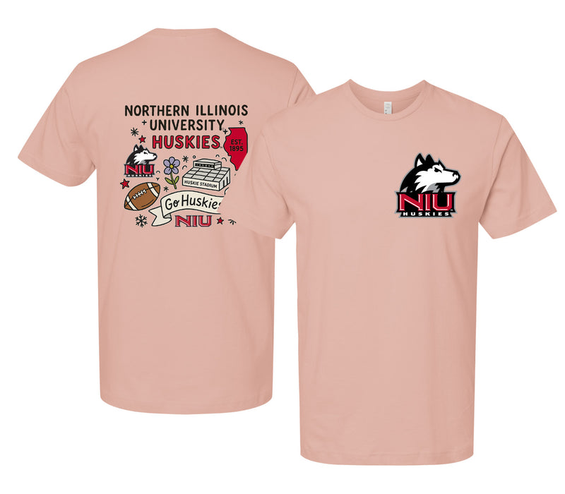 Northern Illinois Huskies Officially Licensed Unisex T-Shirt – Left Chest and Large Back Medley Design