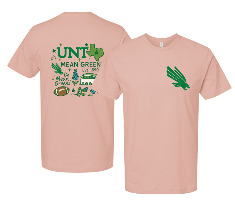 North Texas Officially Licensed Unisex T-Shirt – Left Chest and Large Back Medley Design